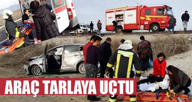 Araç Tarlaya Uçtu 3 yaralı