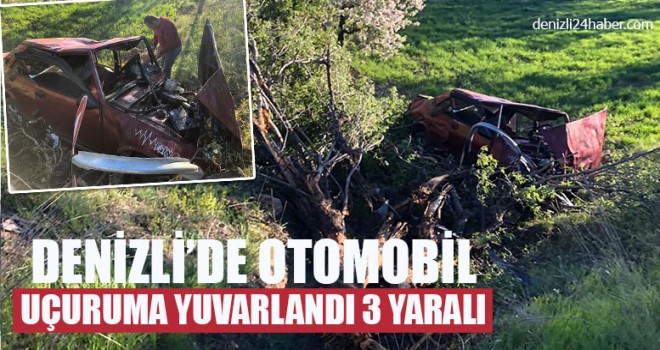 Denizli’de Otomobil Uçuruma Yuvarlandı 3 Yaralı