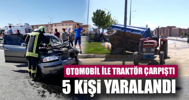 Otomobil İle Traktör Çarpıştı 5 Kişi Yaralandı